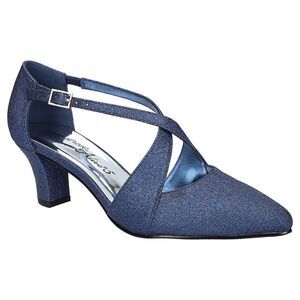 Easy Street Elegance Dress Pump Womens US 6M Navy Glitter Pointed Toe Block Heel